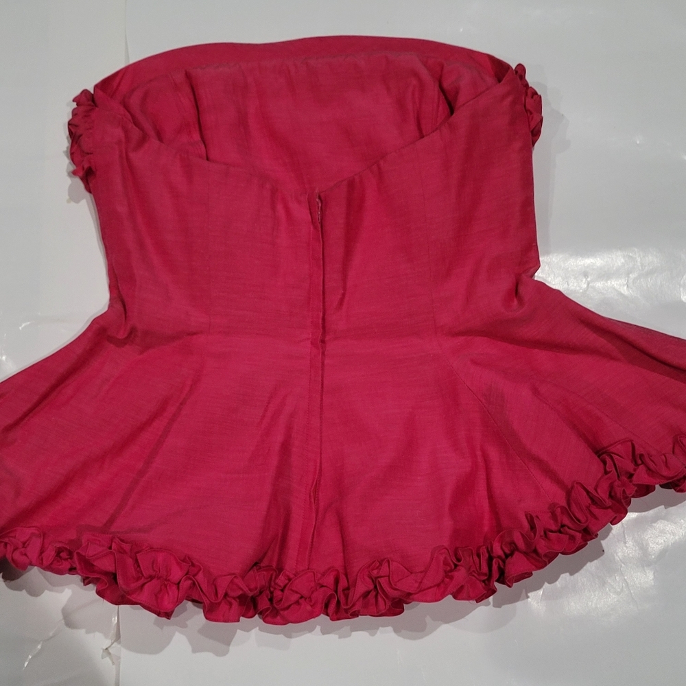 vintage silk cotton ruffle hot pink 2 piece dress skirt Set - Picture 3 of 4